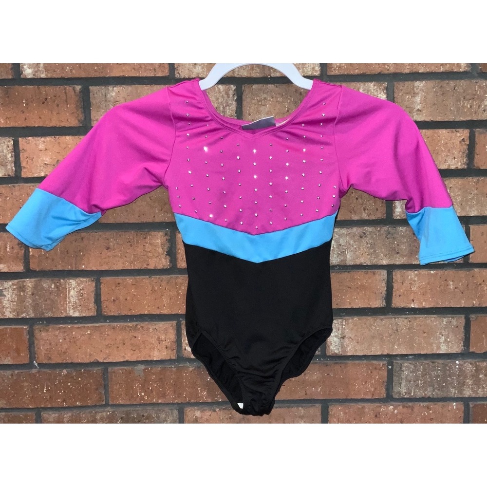 Freestyle Danskin Girls Long Sleeve Gymnastics Leotard Rhinestone Pink 6/6x